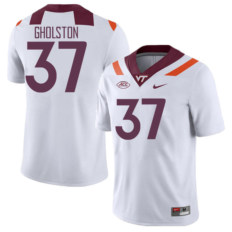 Men #37 Josh Gholston Virginia Tech Hokies College Football Jerseys Stitched Sale-White